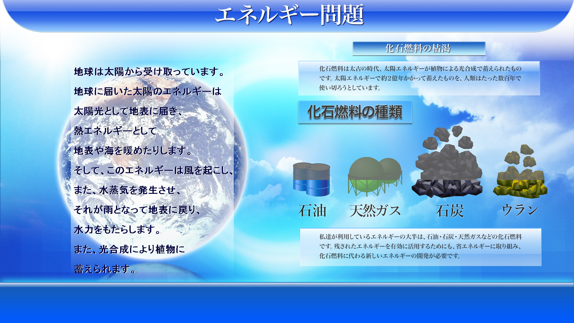 Example of an Explanation Screen: Energy Issues
